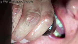 Chubby BBW granny swallows huge creampies from black cock close-up