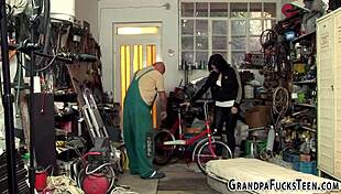 Grandpa soaks peeing teen in golden shower before hardcore fuck.