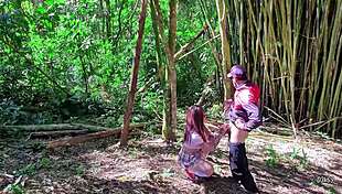 Teasing outdoors in plaid skirt got deepthroat mouth creampie!!