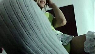 Cute shemale teen strokes her cock solo in homemade amateur video