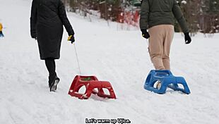 Laura Quest shivers with thrill in snowy public flash tease