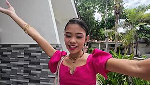 58 year old man bends petite asian teen over bed for rough doggystyle pussy pounding pov