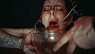 Emo goth teen bound in garage cries as face tied punished roughly with piss