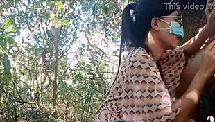 Explosive deepthroat blowjob rocks forest with curvy girlfriend's sexy legs licking cock wildly!