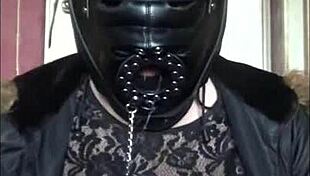 Bisexual crossdresser gags on homemade dildo toy