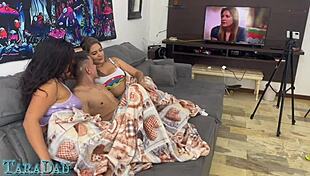 we invited a hot friend over for a movie but ended up groping her pussy in a naughty group game