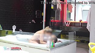 cuckold punished as stud pounds housewife bare in steamy bathtub depths