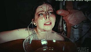 Emo goth teen bound in garage cries as face tied punished roughly with piss