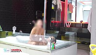cuckold punished as stud pounds housewife bare in steamy bathtub depths