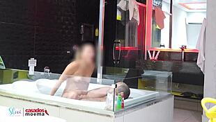 cuckold punished as stud pounds housewife bare in steamy bathtub depths