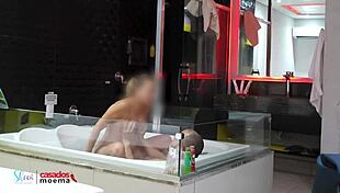 cuckold punished as stud pounds housewife bare in steamy bathtub depths