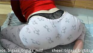 Pajama-Clad Woman Poses Doggy While Cleaning and Teasing Intimately