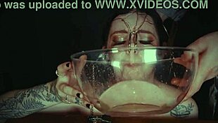 Emo goth teen bound in garage cries as face tied punished roughly with piss