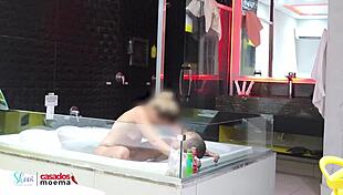 cuckold punished as stud pounds housewife bare in steamy bathtub depths