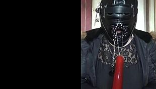 Bisexual crossdresser gags on homemade dildo toy