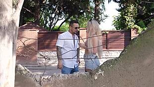 street pickup blonde slut bent over wall for dripping facial from stranger cock
