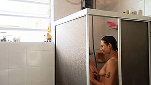 Cute Saymon and Sadira shower together then fuck passionately on Casas Bahia sofa from bath to bed