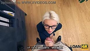 Blonde Glasses Whore Takes Rough Anal Loan Fuck All Holes