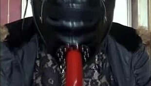 Bisexual crossdresser gags on homemade dildo toy