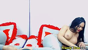 gorgeous slender shemale dayamhotts bares all in outdoor webcam solo