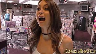 Petite ebony teen 18+ at gloryhole sucks jerks and fucks big interracial cocks swallowing cum