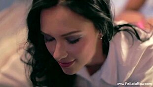 as bedtime hits she drops to her knees for that deep blowjob and swallows his cumshot
