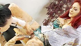 Horny redhead milf dives into birthday girl's shaved pussy for wild lesbian toy play!!