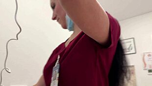 Nurse's deepthroat gags on dick while lasering sensitive balls in hospital play