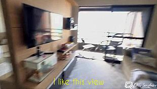 athletic brunette seduces painter bends over for creampie doggystyle in apartment