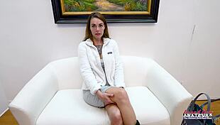 ginger tattooed skinny milf parker worships throat with dildo deep pounding cum swallow in casting