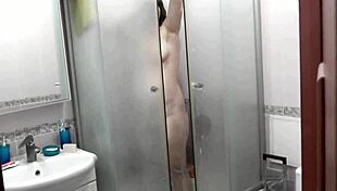 mature milf frina showers roommate films her big natural tits wet ass pussy closeup from doorway