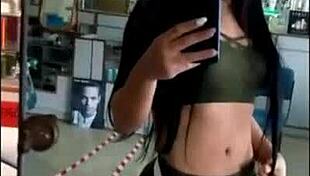 argie brunette shemale slut snaps selfies while shooting semen