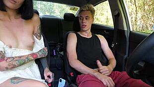 Fucked gorgeous tattooed Keoki in car deepthroating till cum in mouth