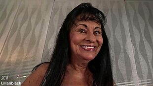 Chubby mature wiggles sagging tits while fisting hairy pussy lips. Homemade dildo tease to orgasm in skirt