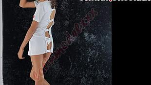 Skinny nurse in lingerie teases patient with her tight pussy and ass during photoshoot