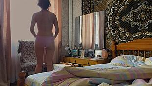 RUSSIAN HOUSEWIFE In Dress Teases Panties Before Bedroom Action