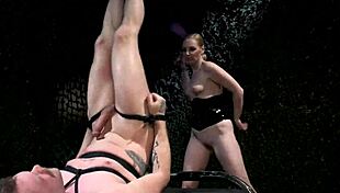 I uh meant to say hot blonde's anal fucking the bound male sub with flogs!