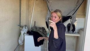 Oops neighbour caught me, cum in mouth deepthroat blowjob in laundry 😏💦