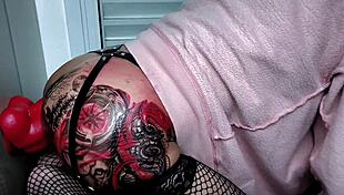 my ass throbs as huge red dildo wrecks tattooed shemale hole completely
