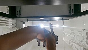 brunette petite babe strips panties to bare tight pussy ass