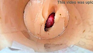 camera shoved deep in shaved pussy catches massive cum blast explosion