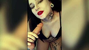 cute blue-eyed beauty moans dirty while fucking herself deep with huge dildo