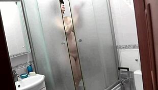mature milf frina showers roommate films her big natural tits wet ass pussy closeup from doorway
