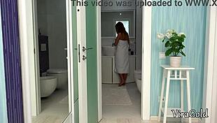 Cute blonde milena blanc bends over after shower for deepthroat doggystyle pussy pounding and cum on ass