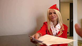 russian air hostess arteya dee tempts in uniform on bed