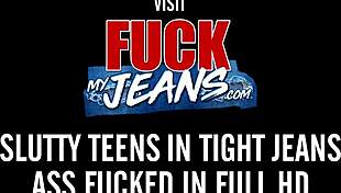 gf in tight denim gives anniversary bj then anal ride for lucky bf's huge cock!