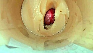 camera shoved deep in shaved pussy catches massive cum blast explosion