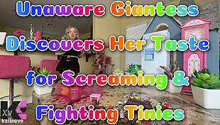 giantess unaware of her craving for screaming tiny fighters in her mouth