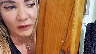Stepmom spied me showering now sucks my cock hard in bathroom