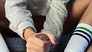 Your dirty stepsis got special socks just to tease stroke your huge cock footjob POV dorm